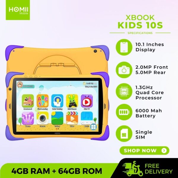 XBOOK KIDS10 S - 10.1" Kids Tablet, Android 11, 4GB RAM, 64GB ROM with Learning Apps