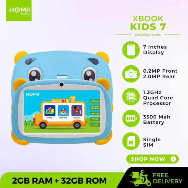 XBOOK KIDS7 - 7" Kids Tablet, Android, 2GB RAM, 32GB ROM with Learning Apps