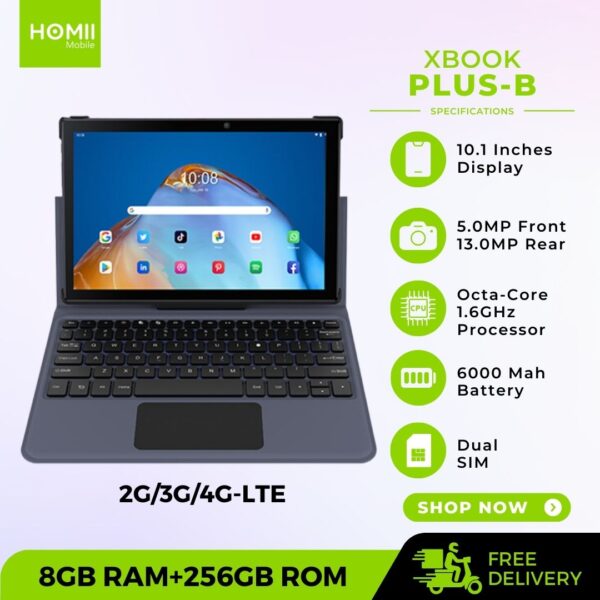 XBOOK PLUS-B - 10.1" FHD Tablet, Android 12, 8GB RAM, 256GB ROM, Dual SIM