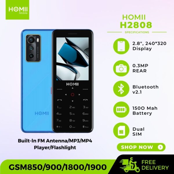 H2808 Feature Phone - Dual SIM, Bluetooth, FM Radio, 1500mAh Battery