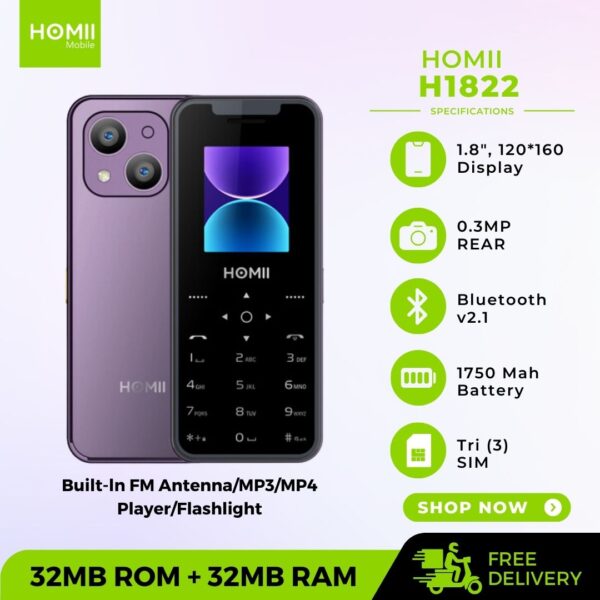 H1822 Feature Phone - Tri SIM, Bluetooth, FM Radio, 1750mAh Battery in Ghana