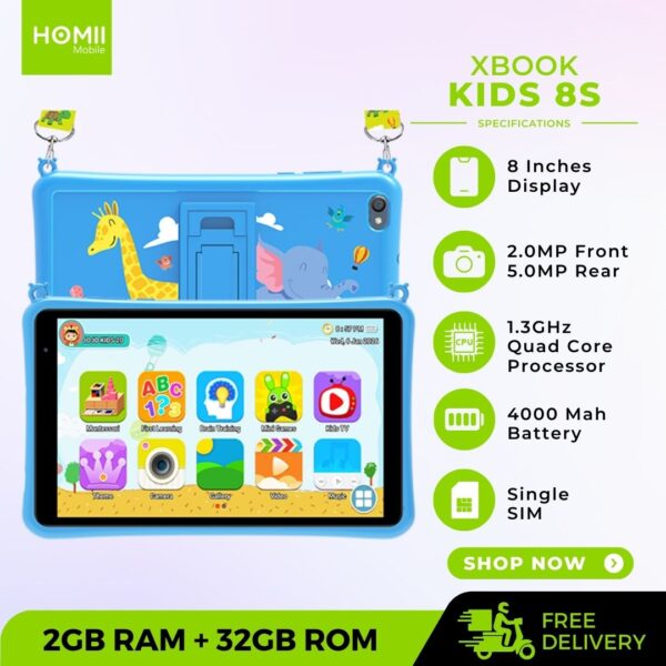 XBOOK KIDS 8S - 8" Kids Tablet, Android, 2GB RAM, 32GB ROM with Learning Apps