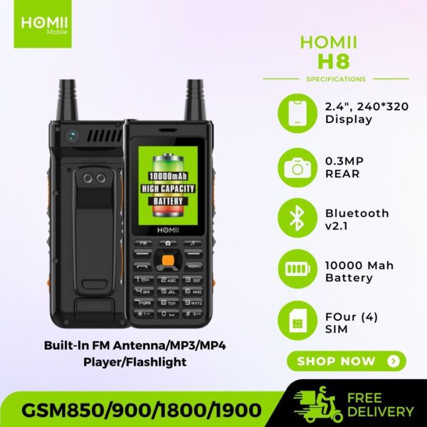 H8 4-SIM Feature Phone - Bluetooth, FM Radio, 10000mAh Battery