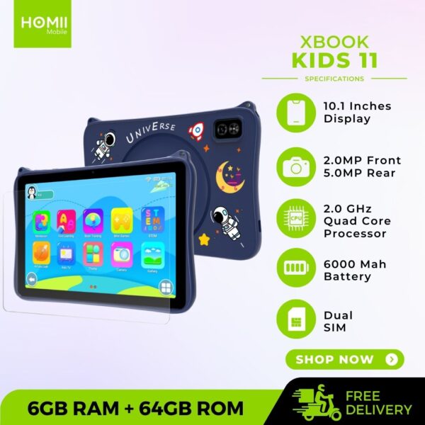 XBOOK KIDS 11 - 10.1" Kids Tablet- 64GB ROM+6GB RAM - 6000mAh - WI-FI/3G/4G - Android 12 - Blue